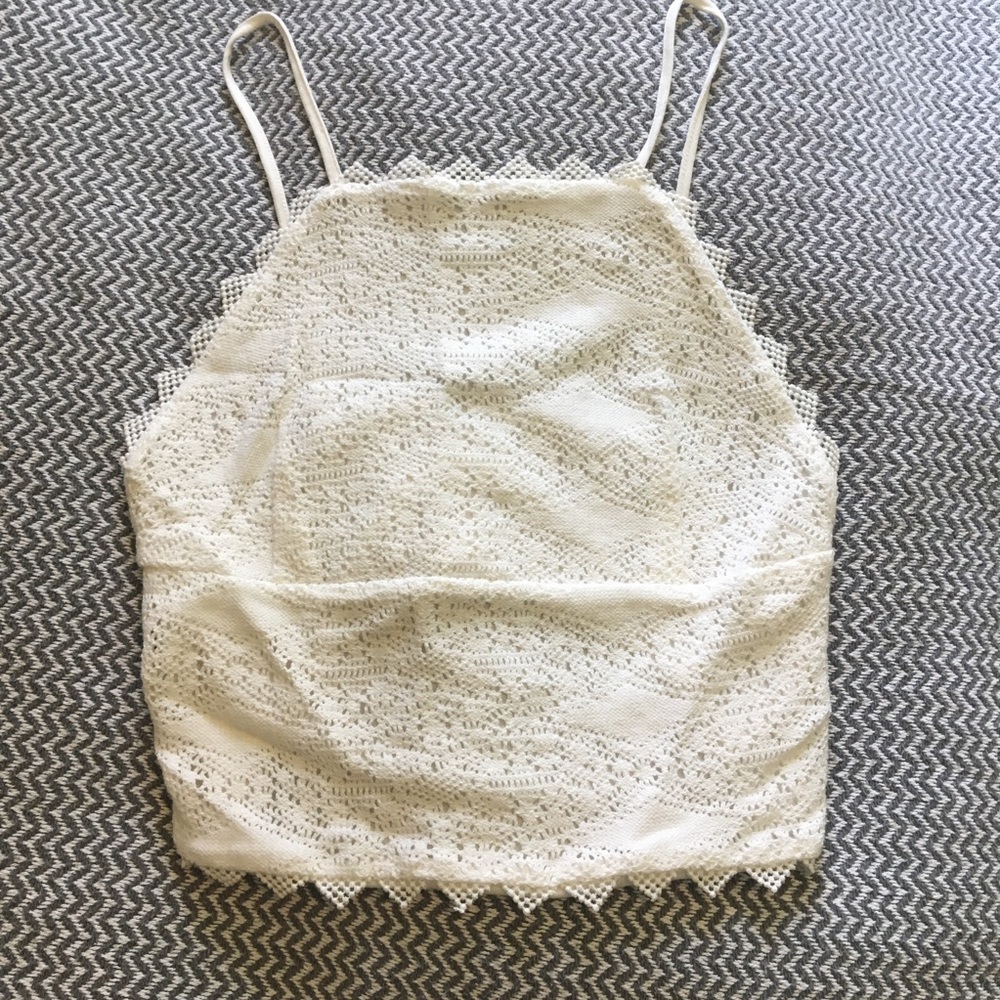 White crochet crop tank top